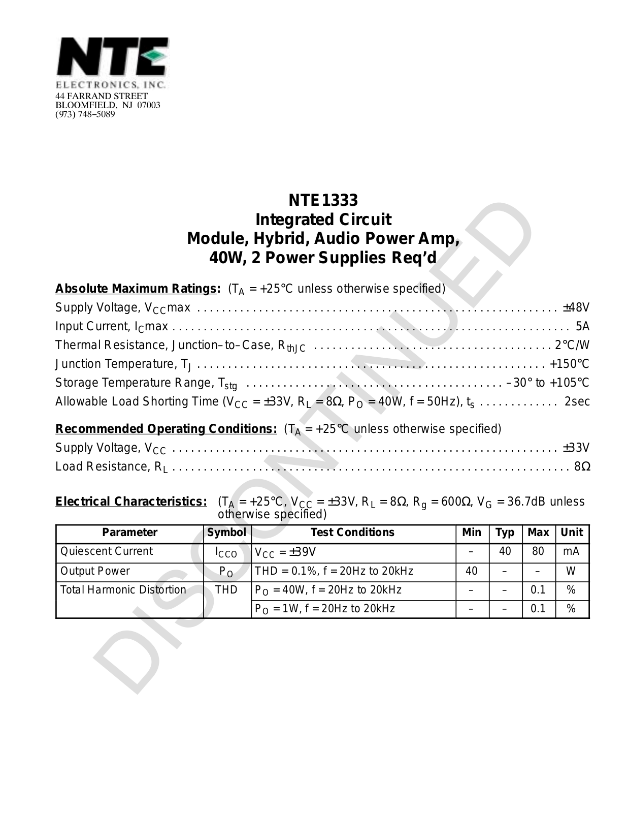 Datasheet NTE1333 Datasheet (NTE) - ManualMachine.com