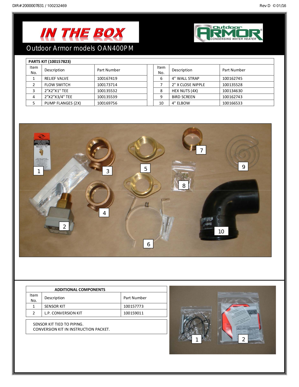 Lochinvar OAN400PM Parts List