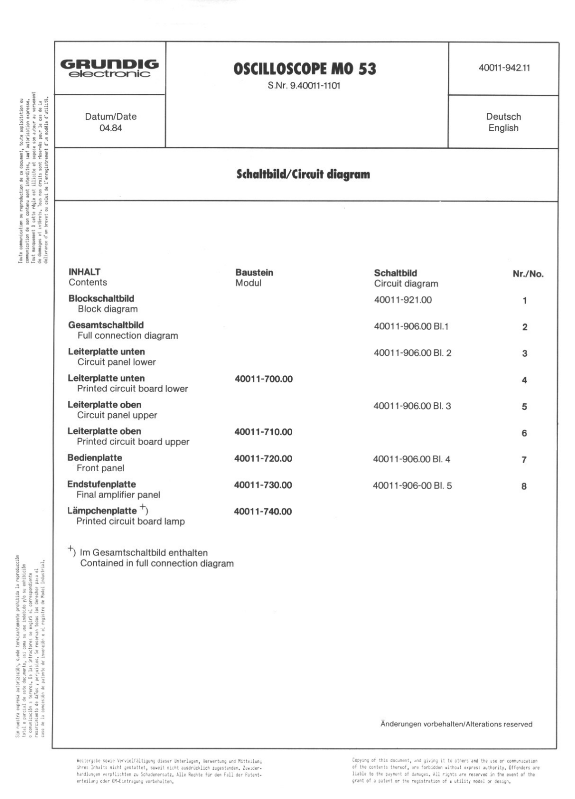 Grundig MO 53 Cirquit Diagram