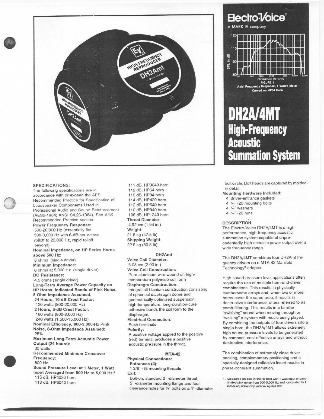 Electro-voice DH2A-4MT DATASHEET