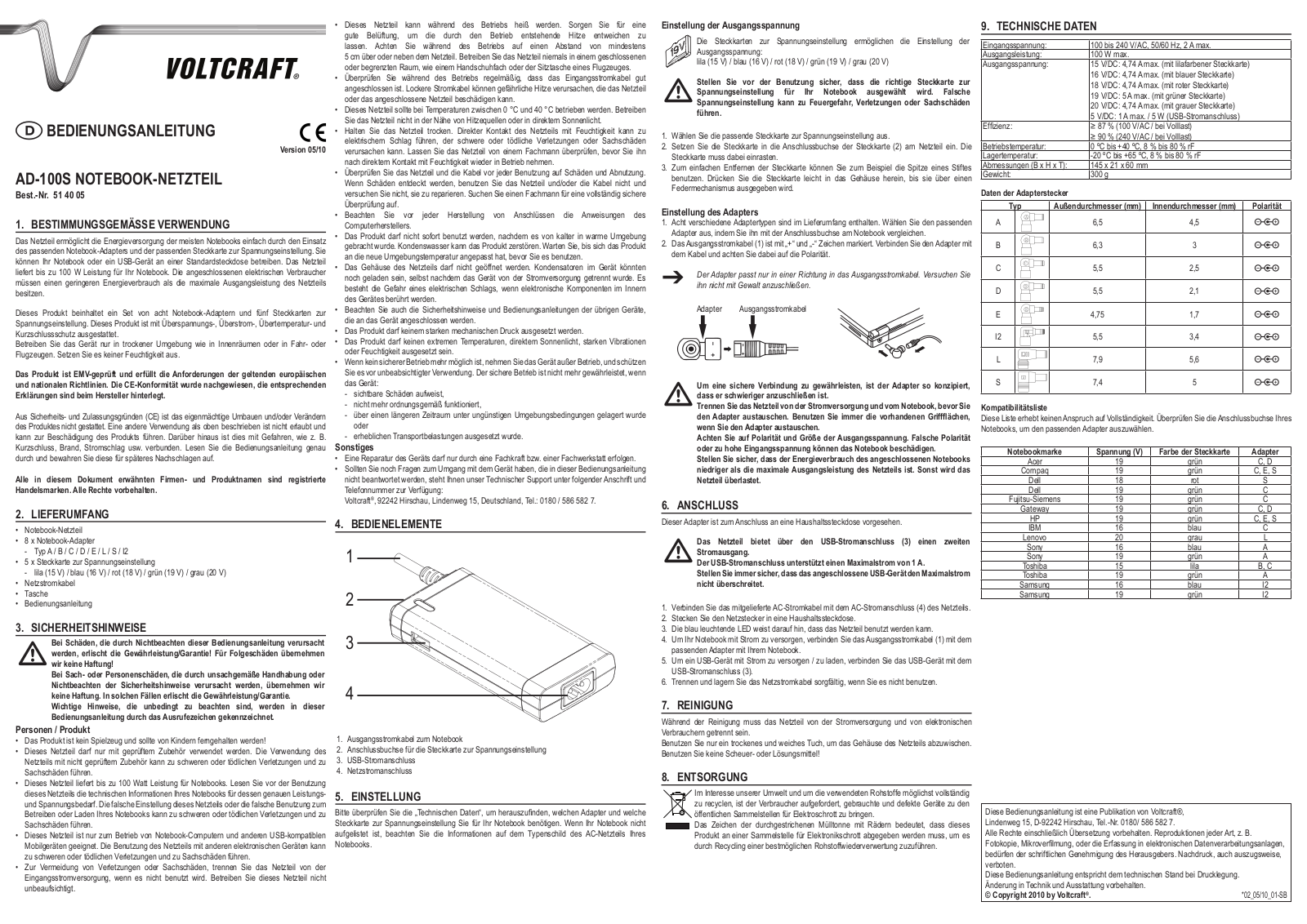 VOLTCRAFT AD-100S Operation Manual