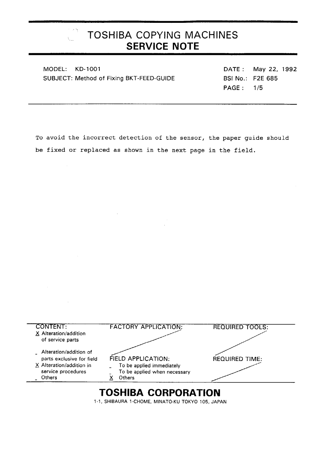 Toshiba f2e685 Service Note - ManualMachine.com
