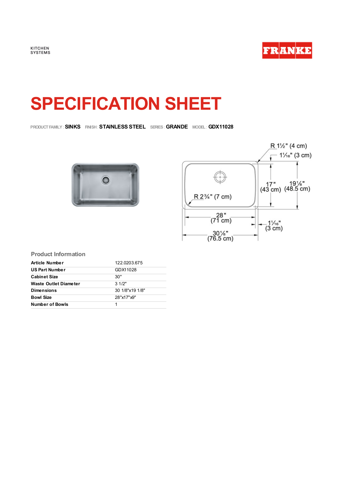 Franke Foodservice GDX11028 User Manual