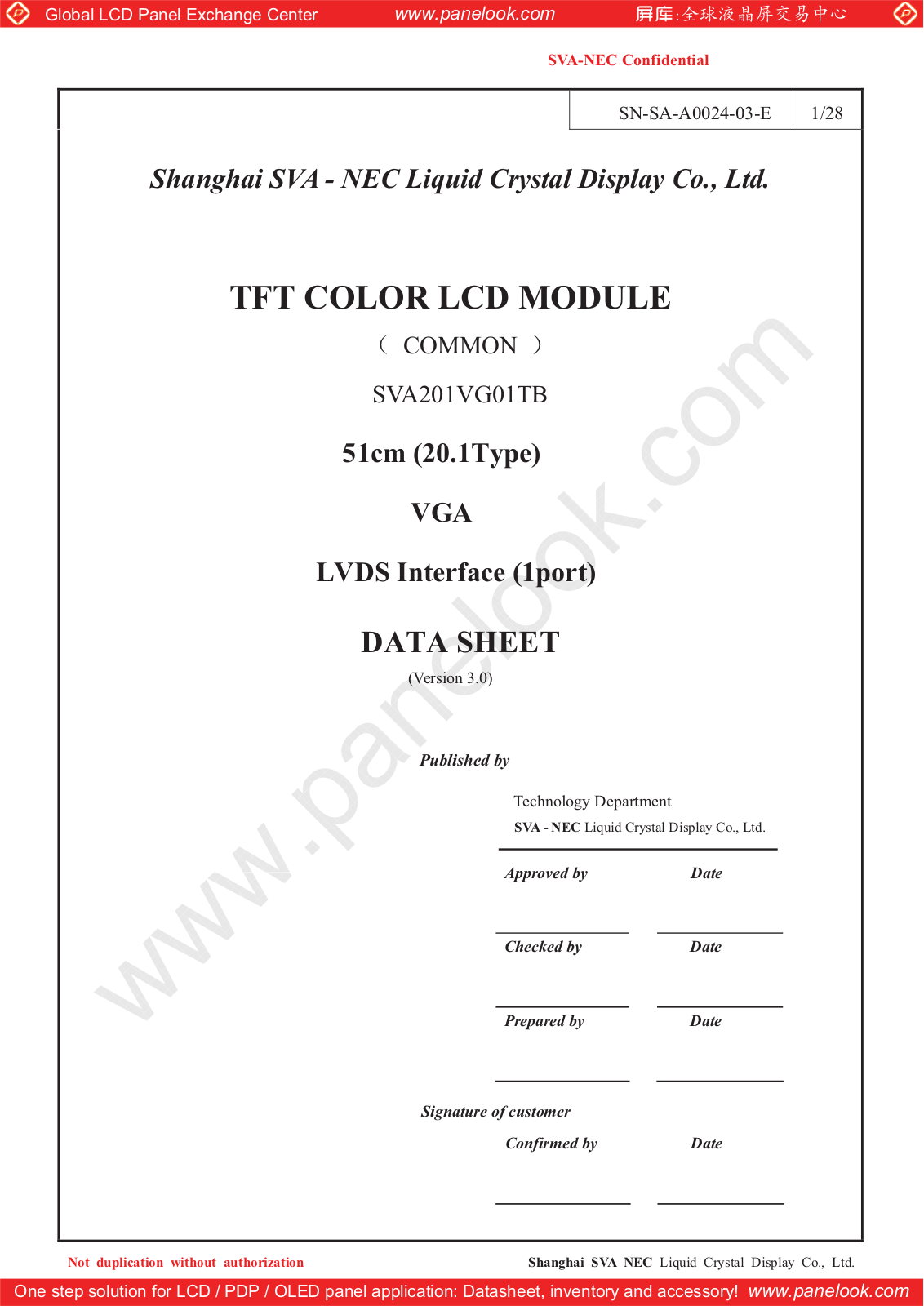 SVA-NEC SVA201VG01TB Specification