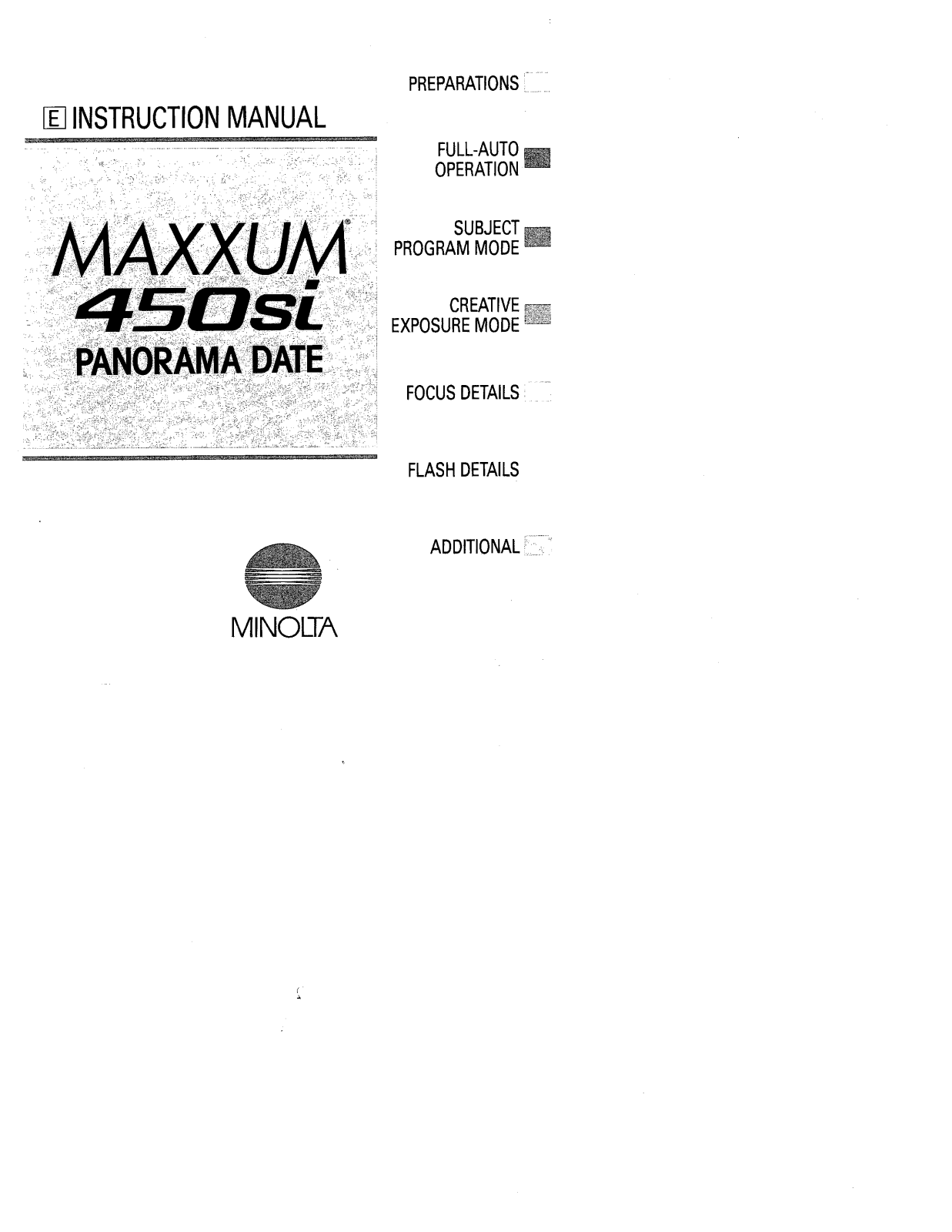 MINOLTA Maxxum 450Si PD Instruction Manual