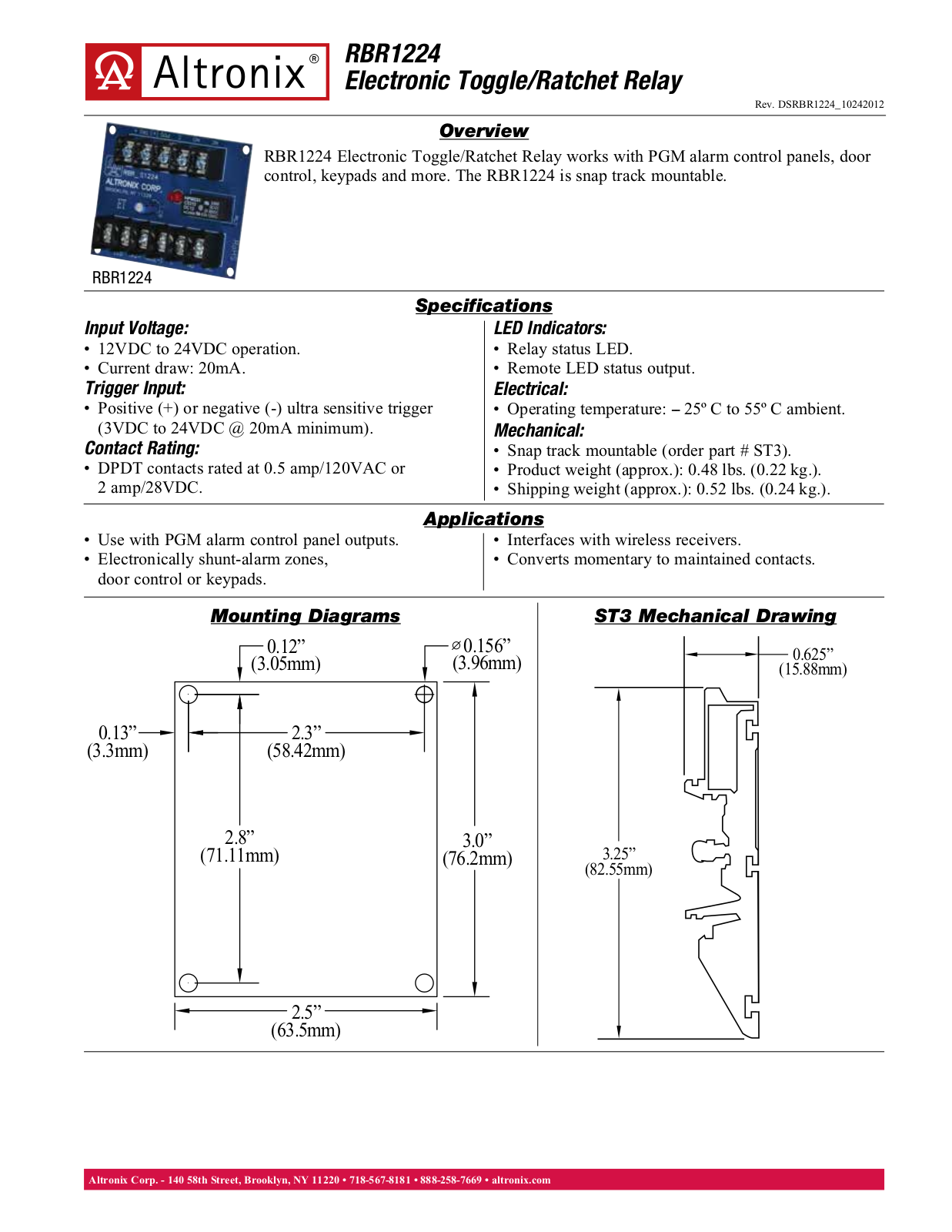 Altronix RBR1224 Data Sheet