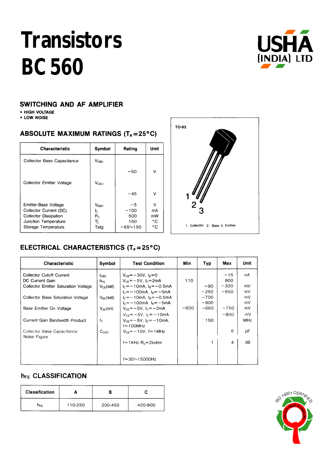 USHA BC560 Datasheet