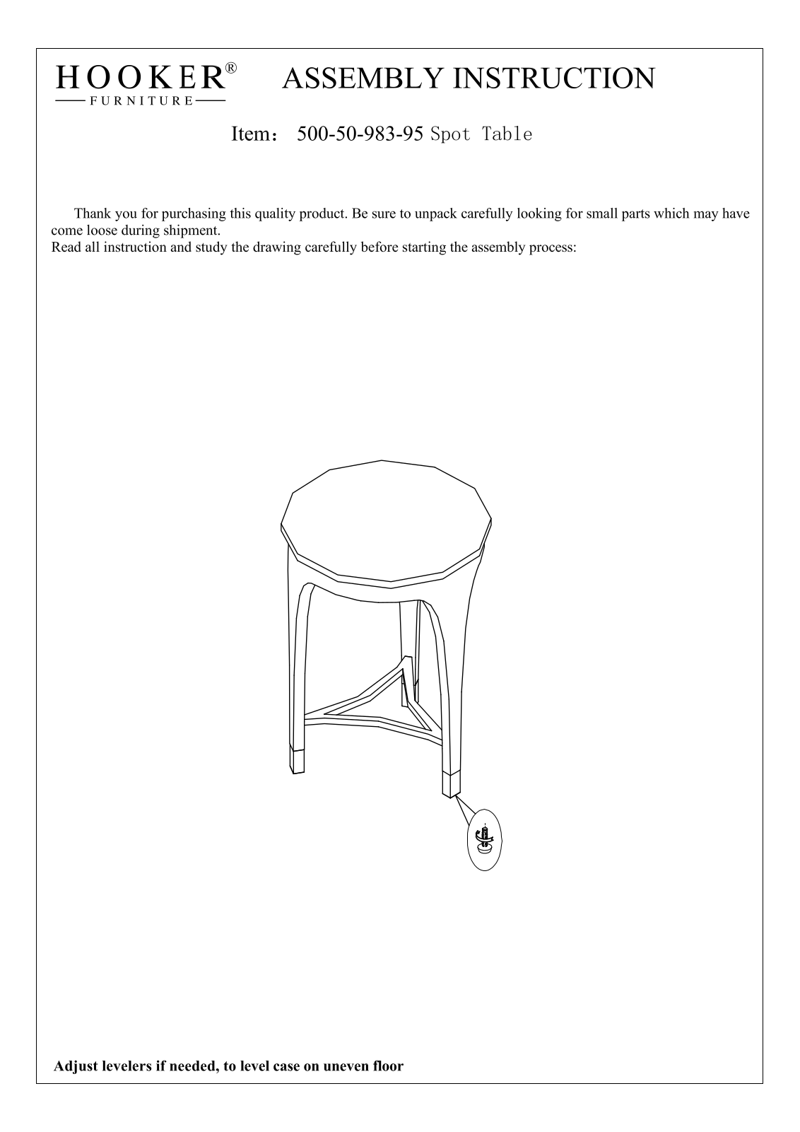 Hooker Furniture 5005098395 Assembly Guide