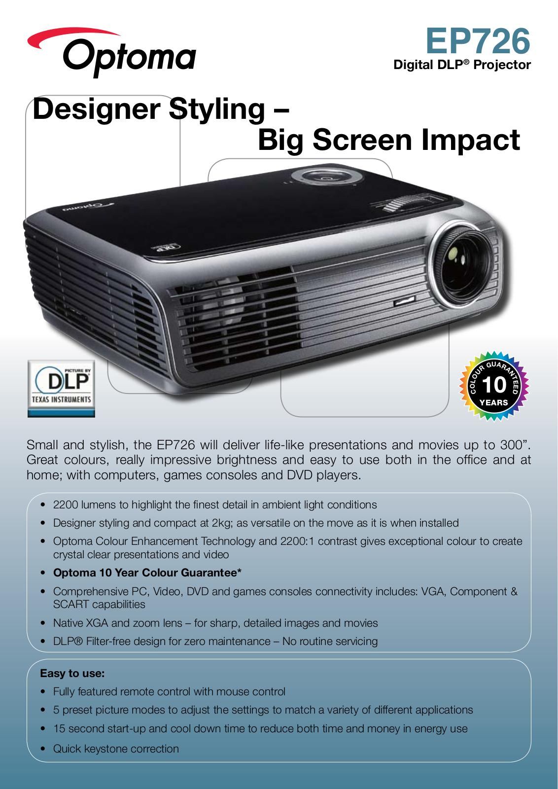 Optoma EP726 Product Sheet