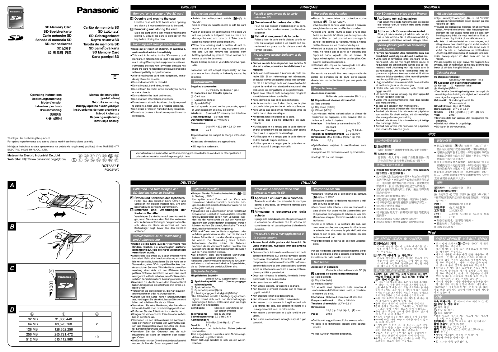 Panasonic SD-MEMORYCARDE User Manual