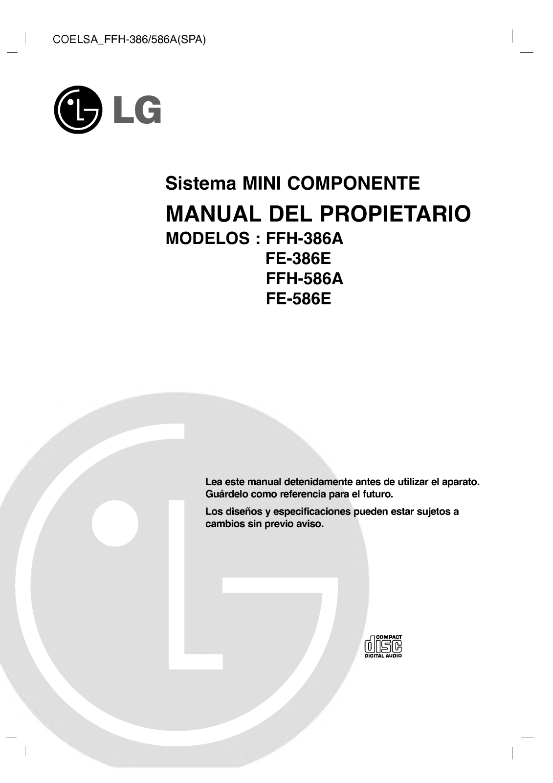Lg FFH-386A, FE-386E, FFH-586A, FE-586E User Manual
