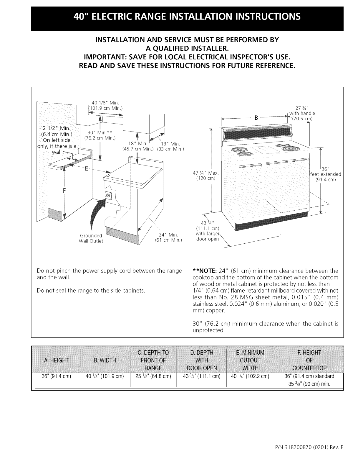 Frigidaire FEF402BWD, FEF402BWE, FEF402BWF, FEF402BWG, FEF450BWE Installation Guide - ManualMachine.com
