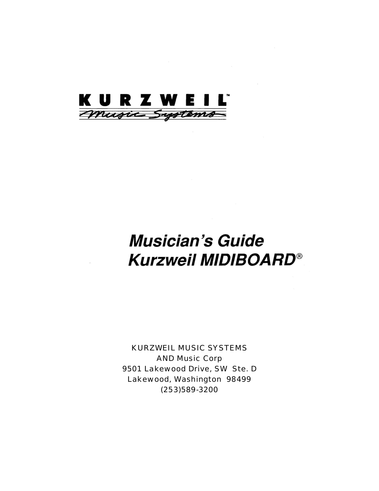 Kurzweil MIDIBOARDMG User Manual