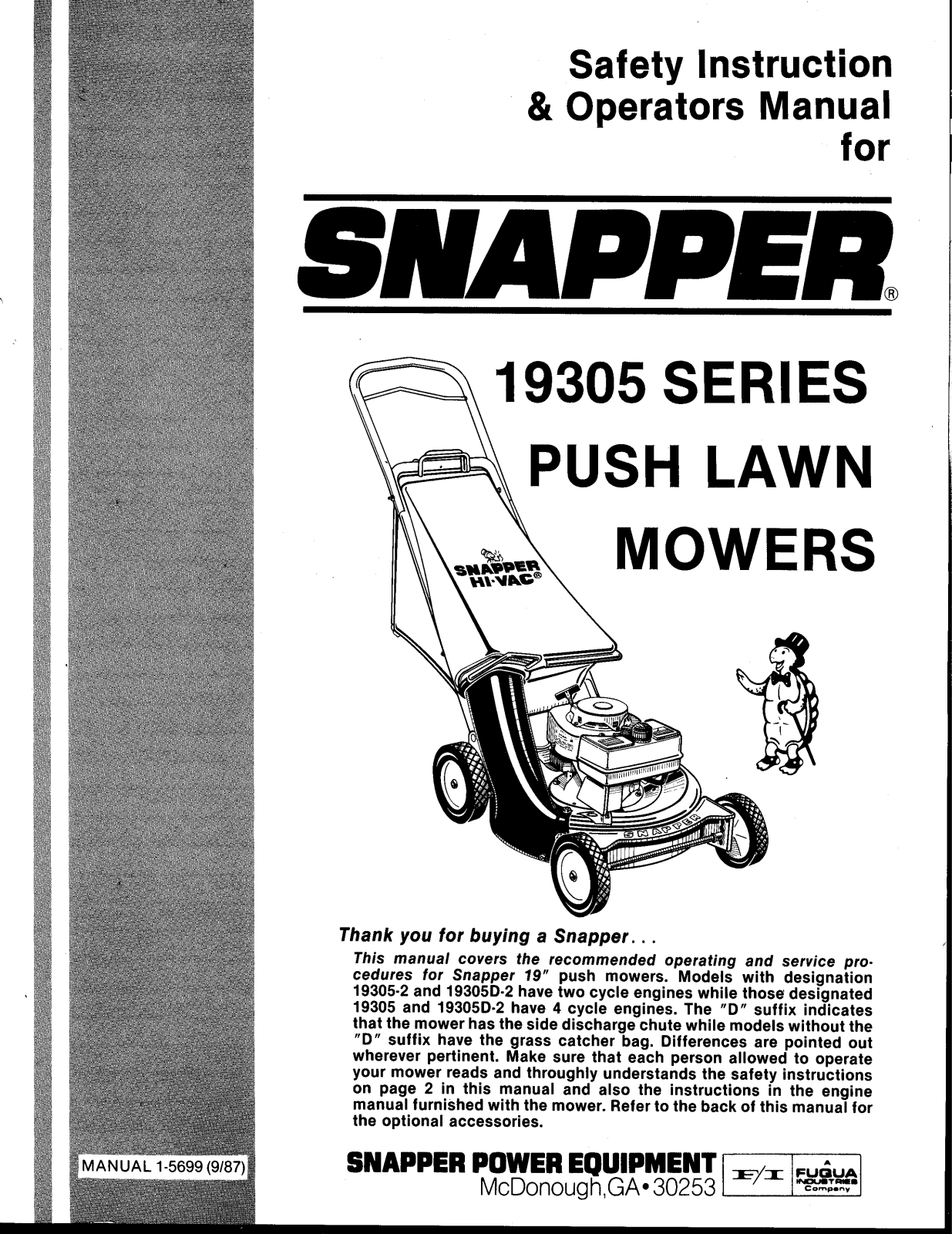 Snapper 19305 User Manual