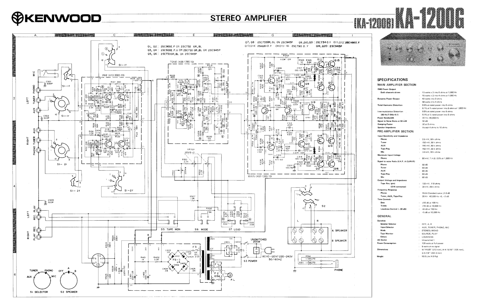 Kenwood KA-1200-G, KA-1200-D Schematic