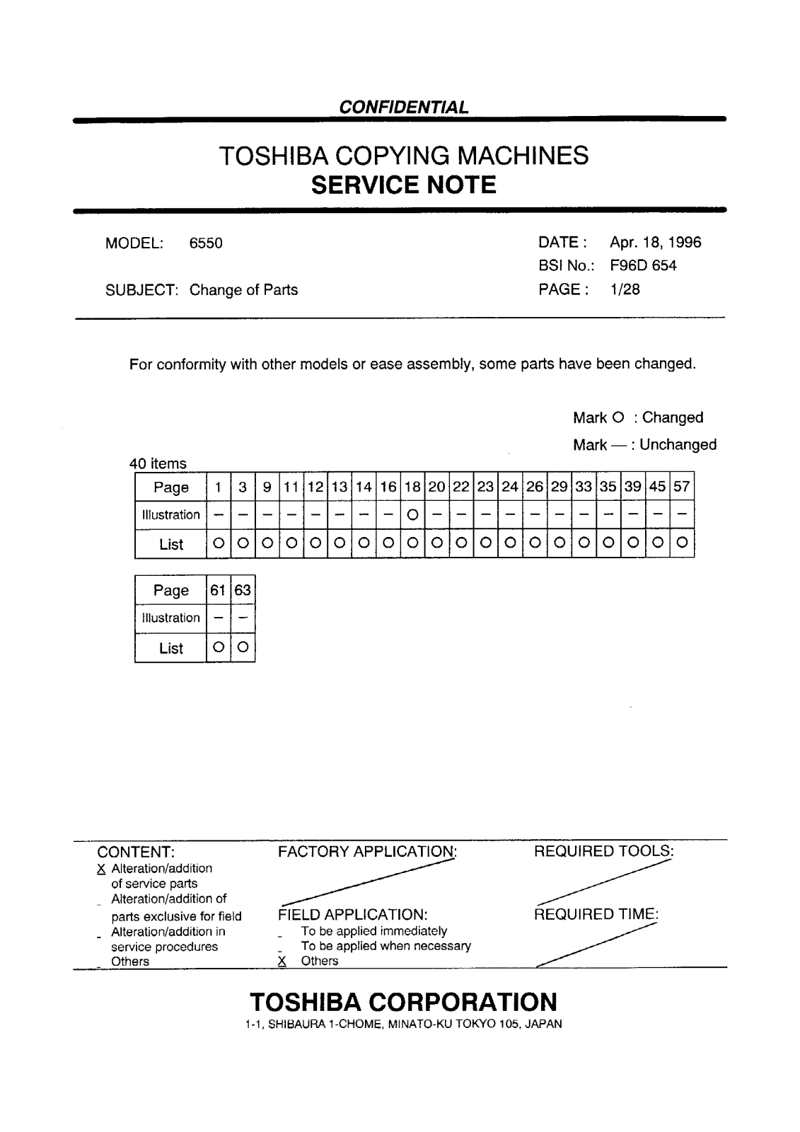 Toshiba f96d654 Service Note