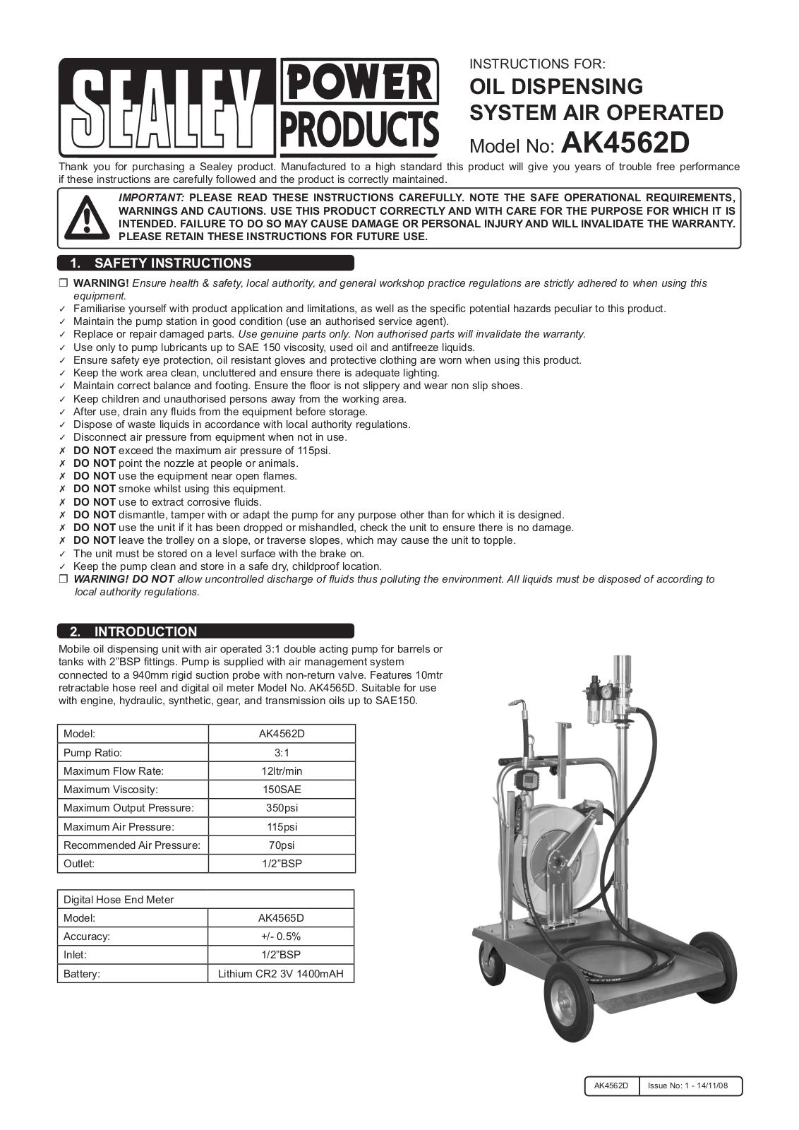 Sealey AK4562D Instructions Manual