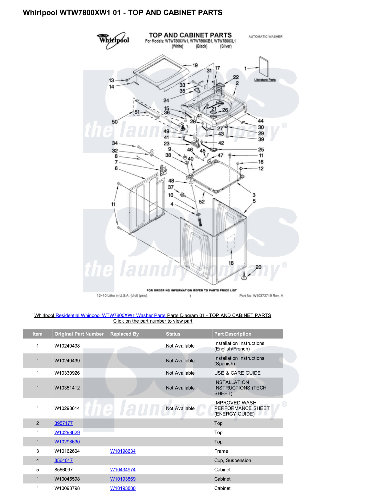 Whirlpool WTW7800XW1 Parts Diagram