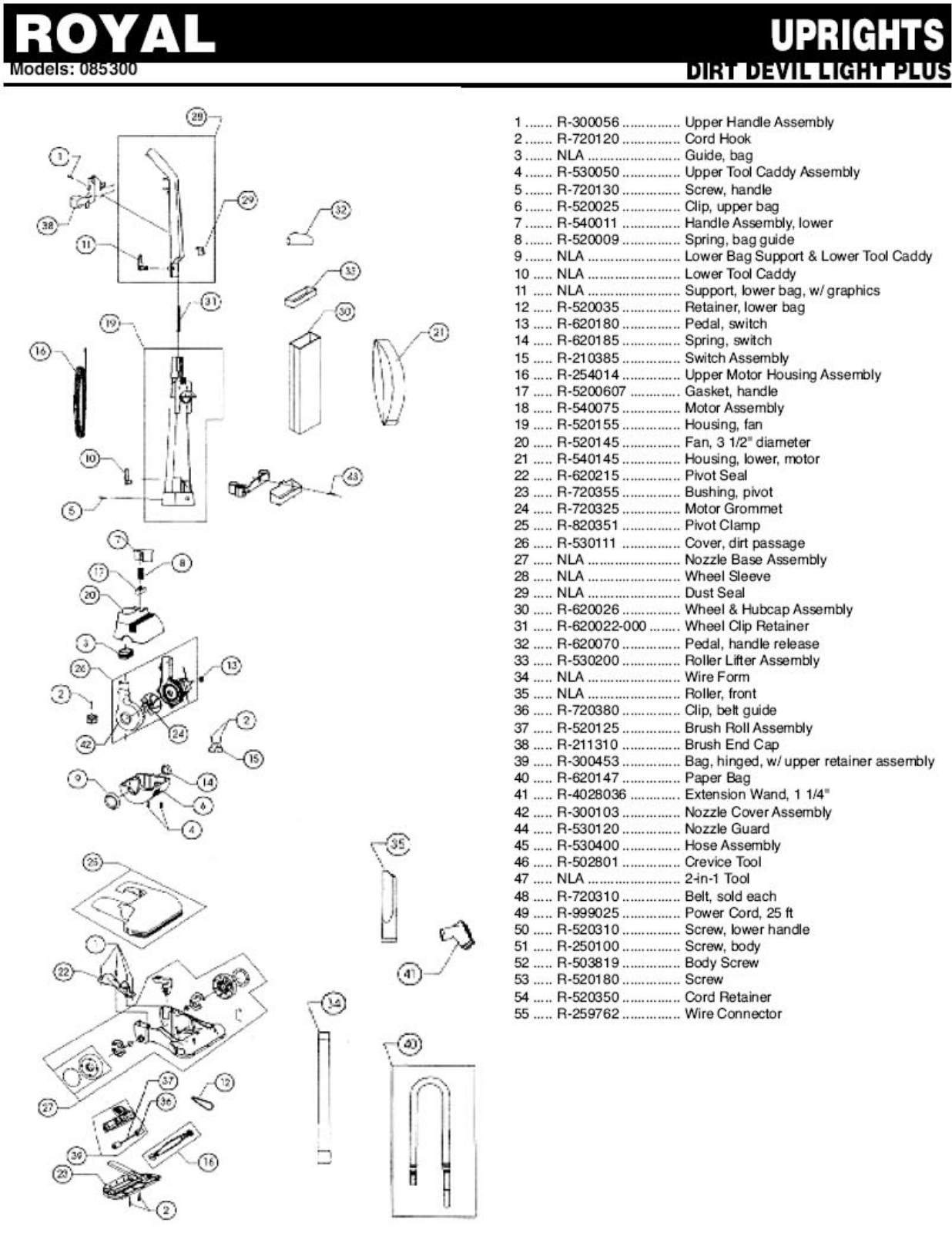 Royal 085300 Parts List