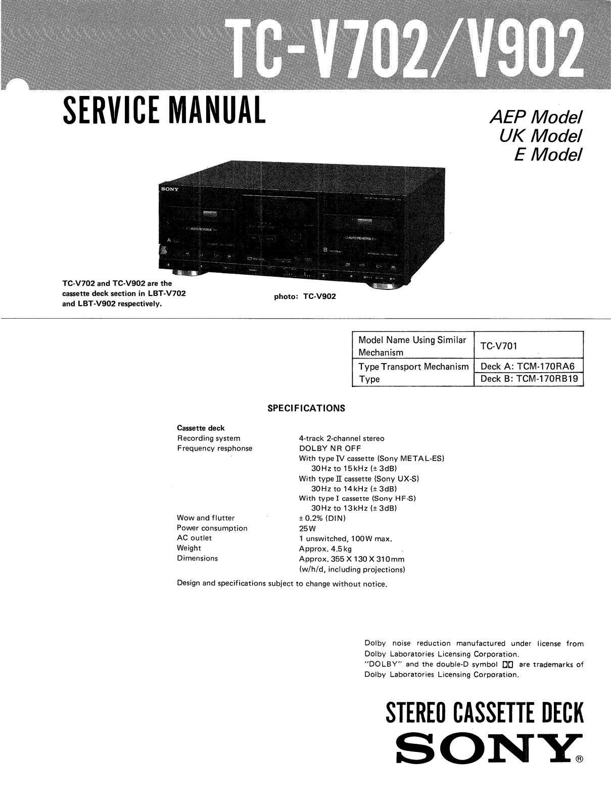 Sony TAV-902 Service manual