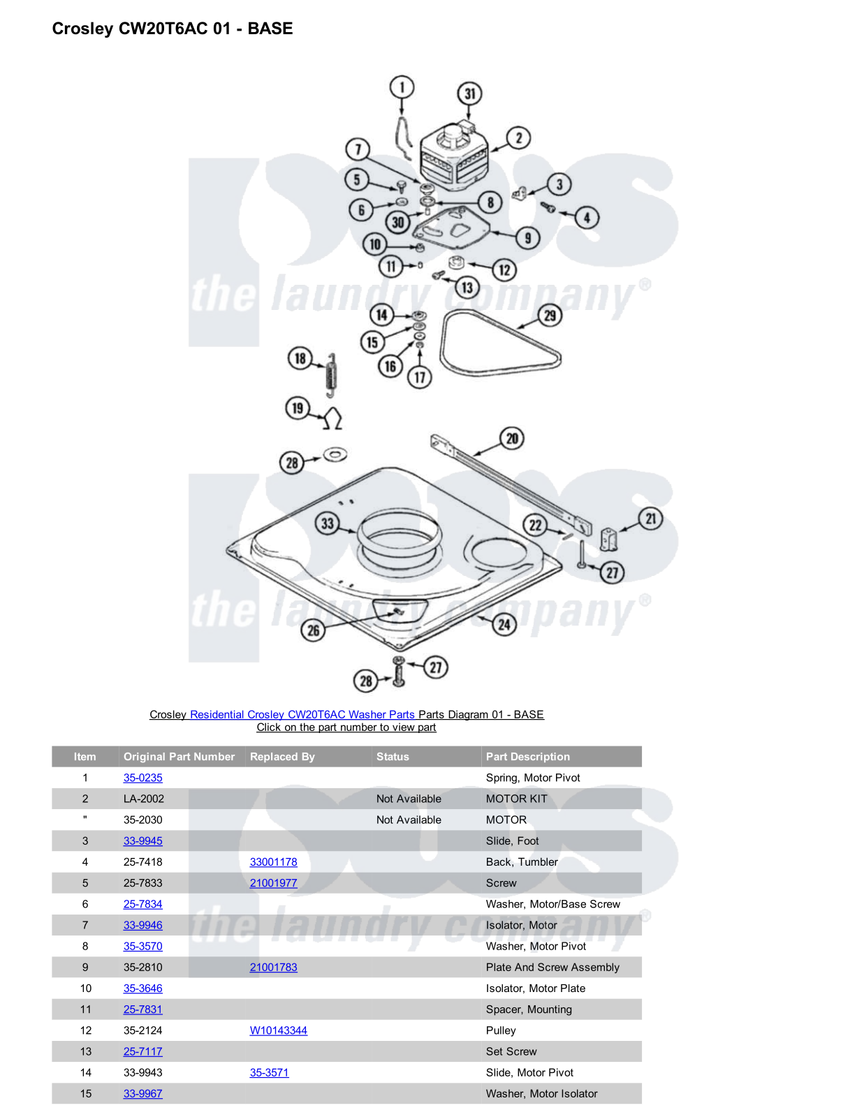 Crosley CW20T6AC Parts Diagram