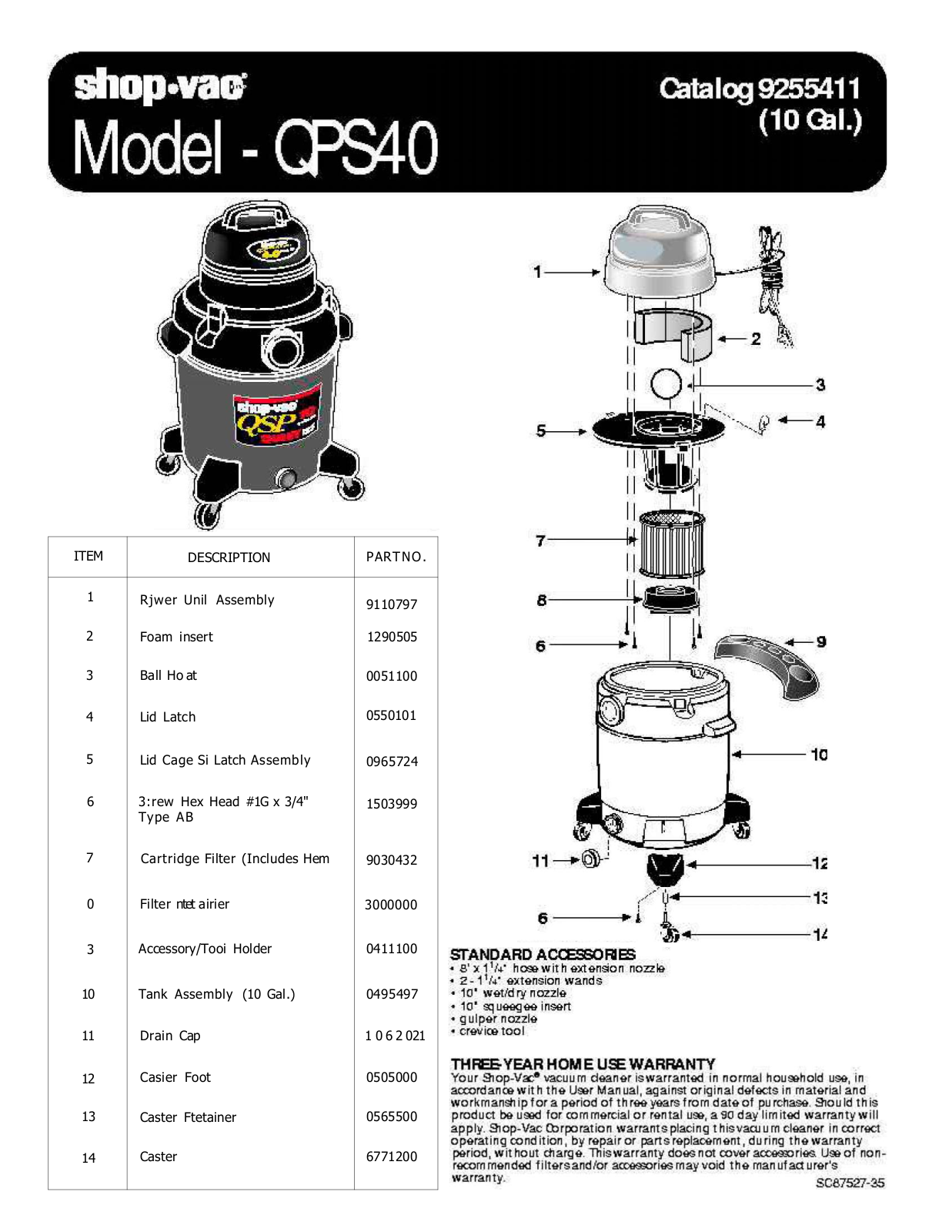 Shop Vac Qps40 Owner's Manual