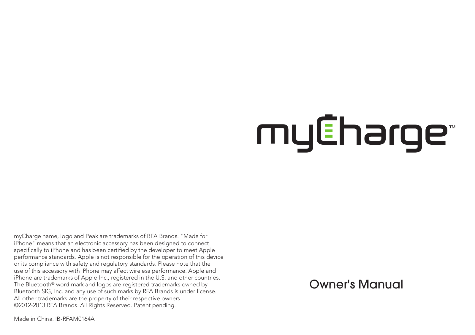 myCharge RFAM-0164 User Manual