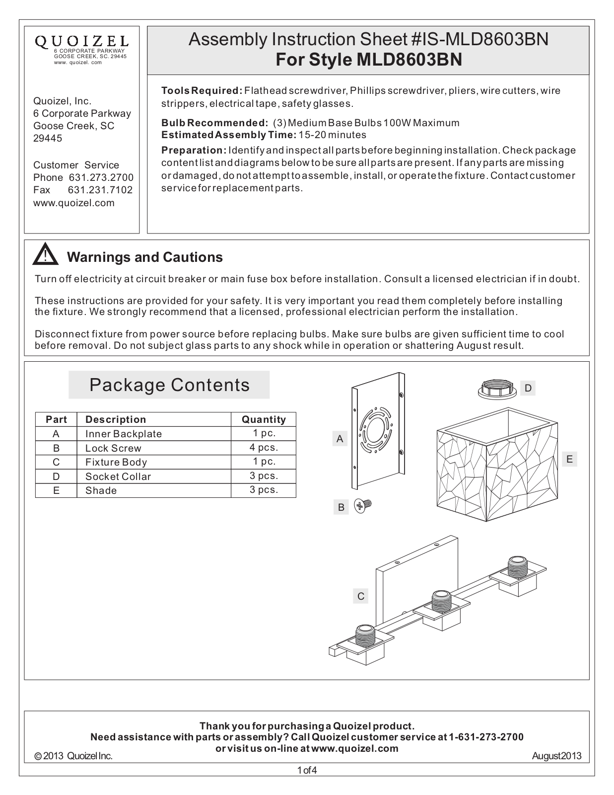 Quoizel MLD8603BN User Manual