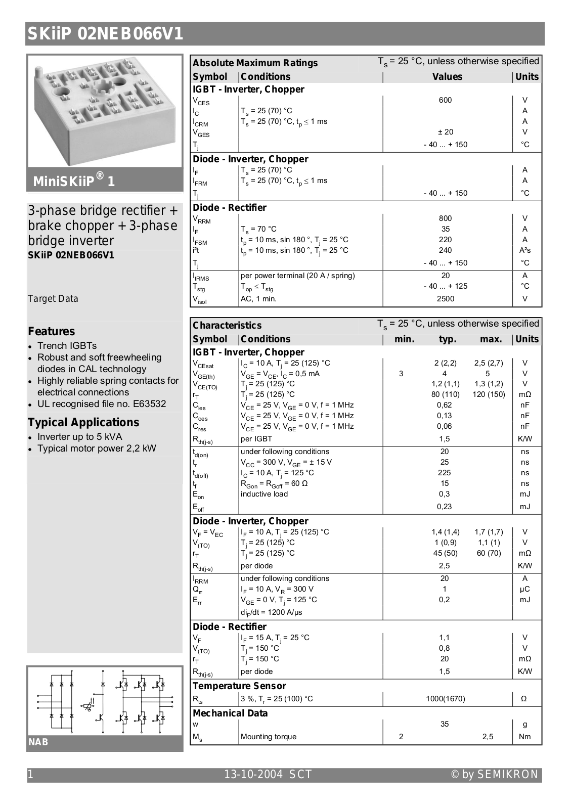 Semikron SKIIP02NEB066V1 Data Sheet