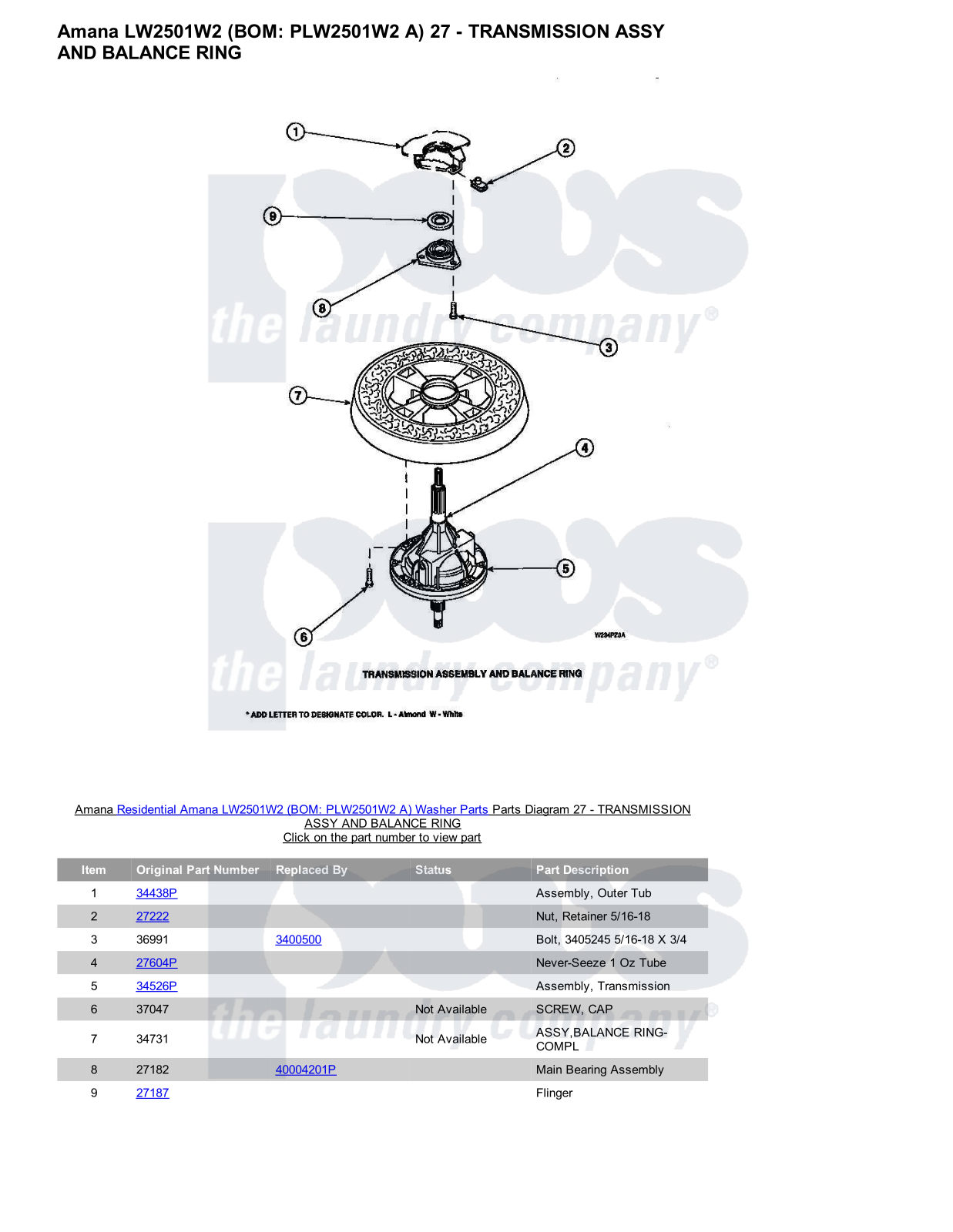 Amana LW2501W2 Parts Diagram