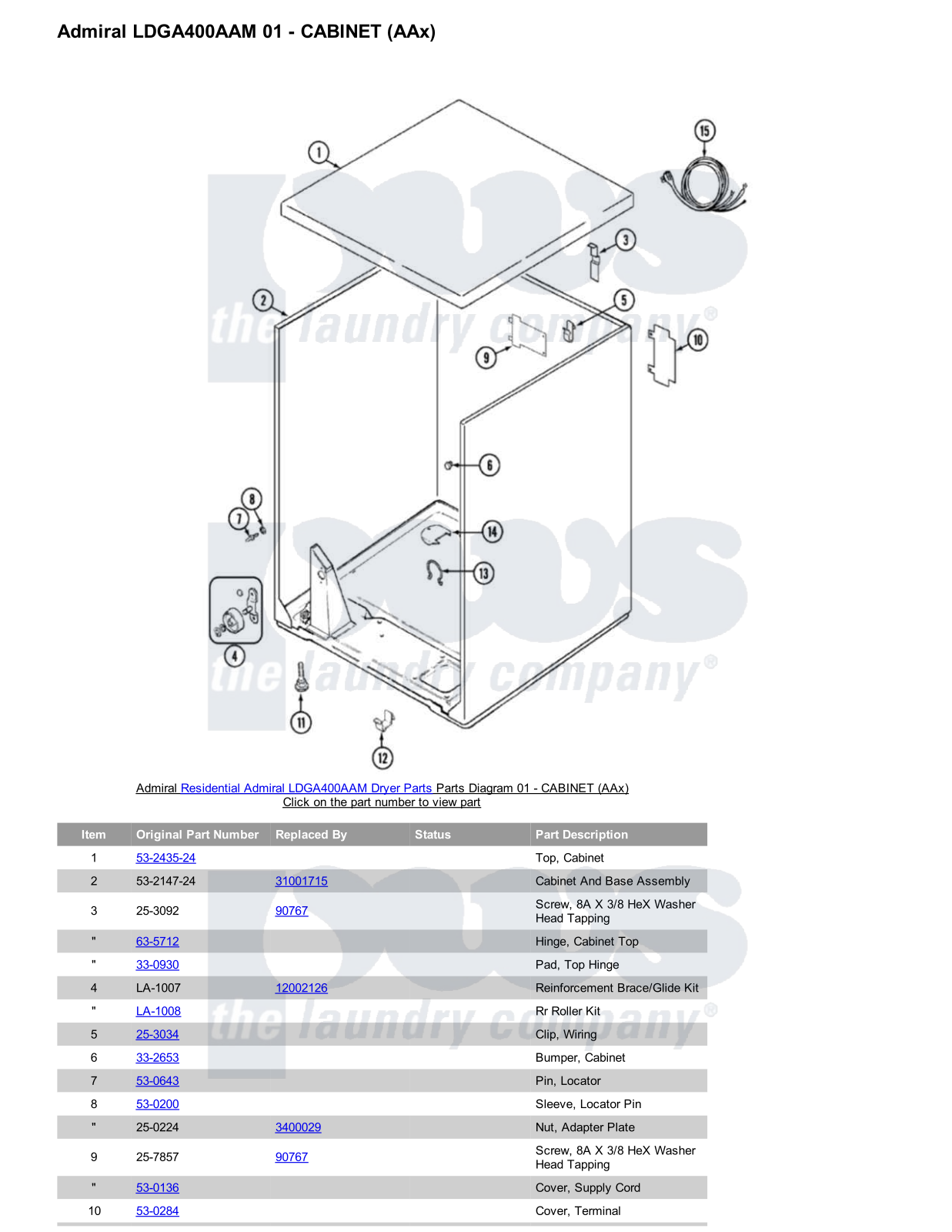 Admiral LDGA400AAM Parts Diagram