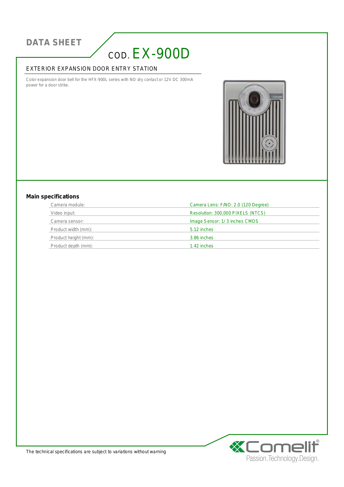 Comelit EX-900D Specsheet