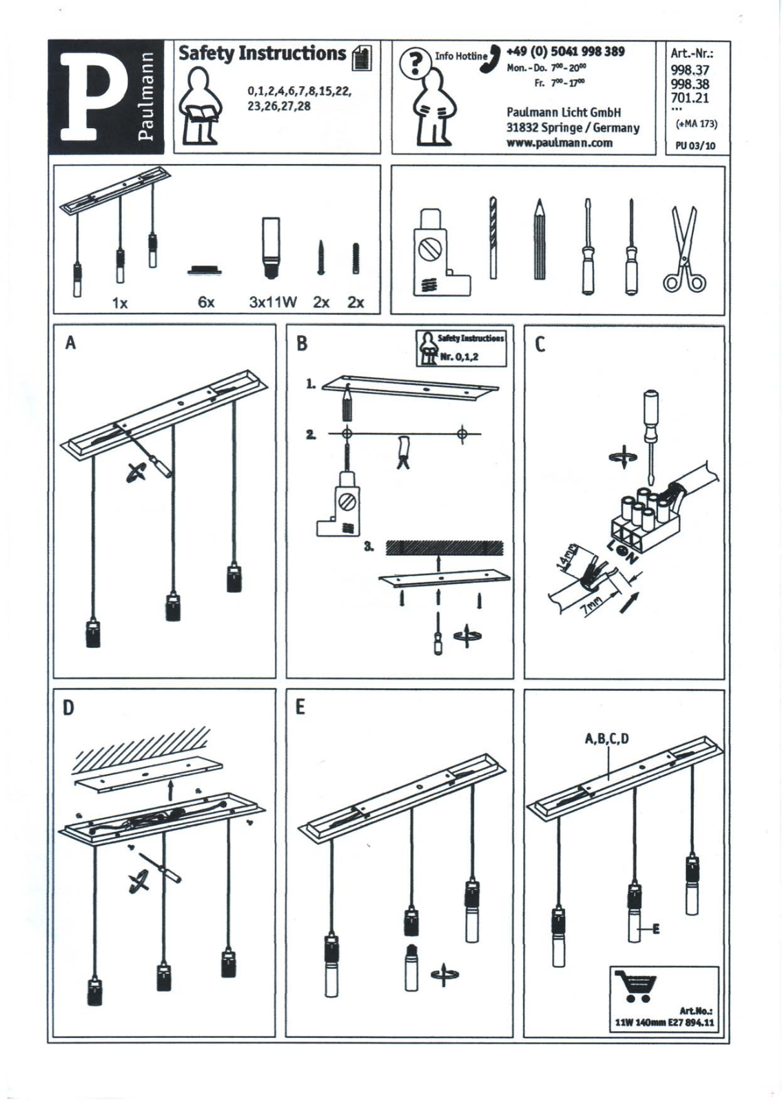 Paulmann 99837, 99838, 70121 Safety instructions