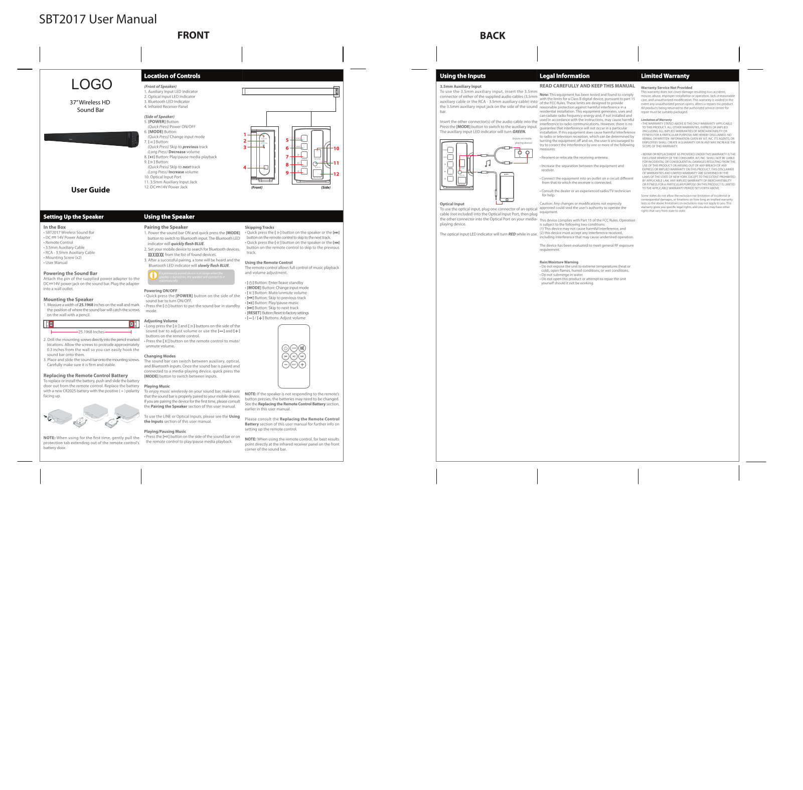 CHINA ELECTRONICS SBT2017 User Manual