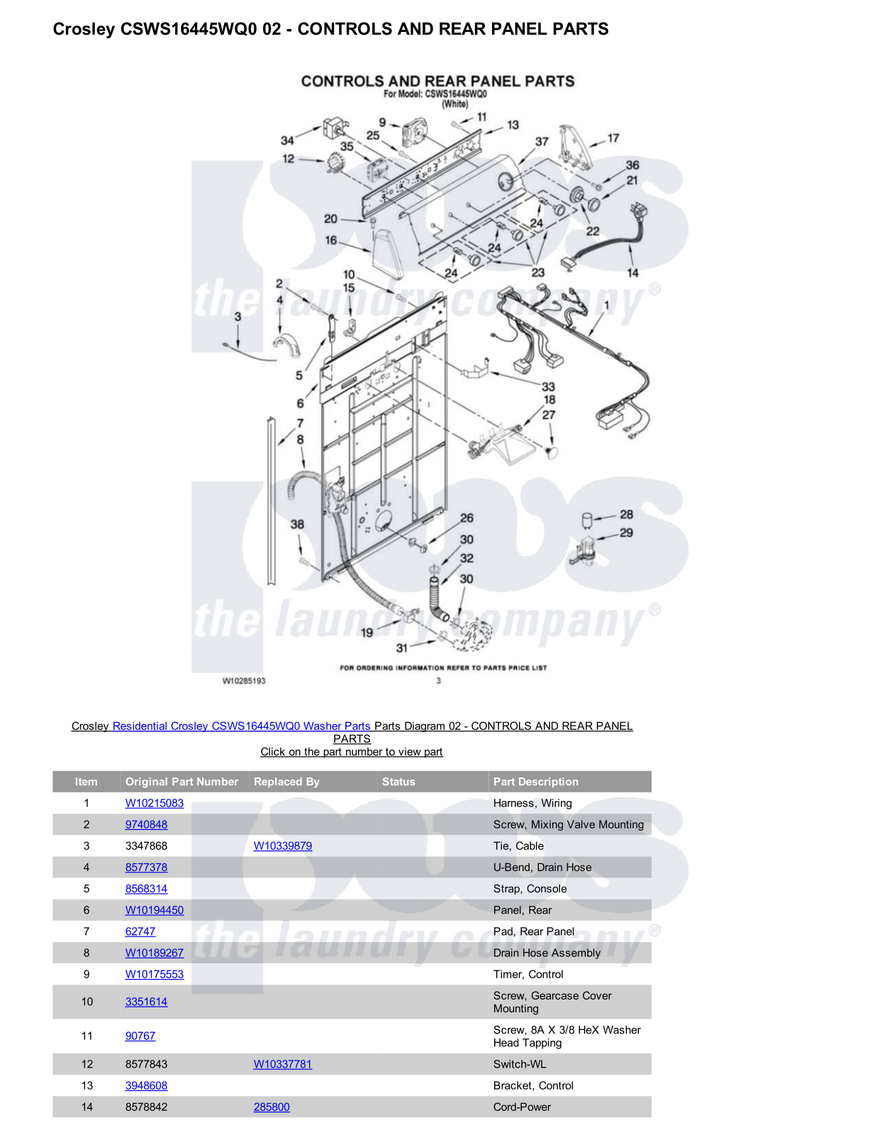 Crosley CSWS16445WQ0 Parts Diagram