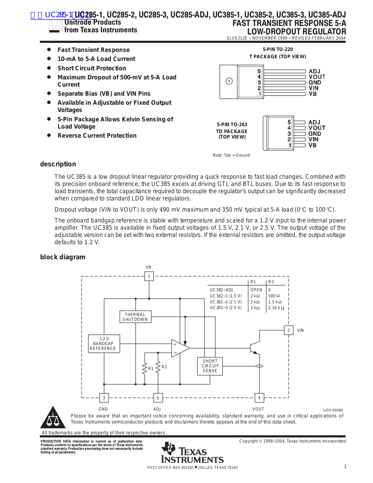 TEXAS INSTRUMENTS UC285-3 Technical data