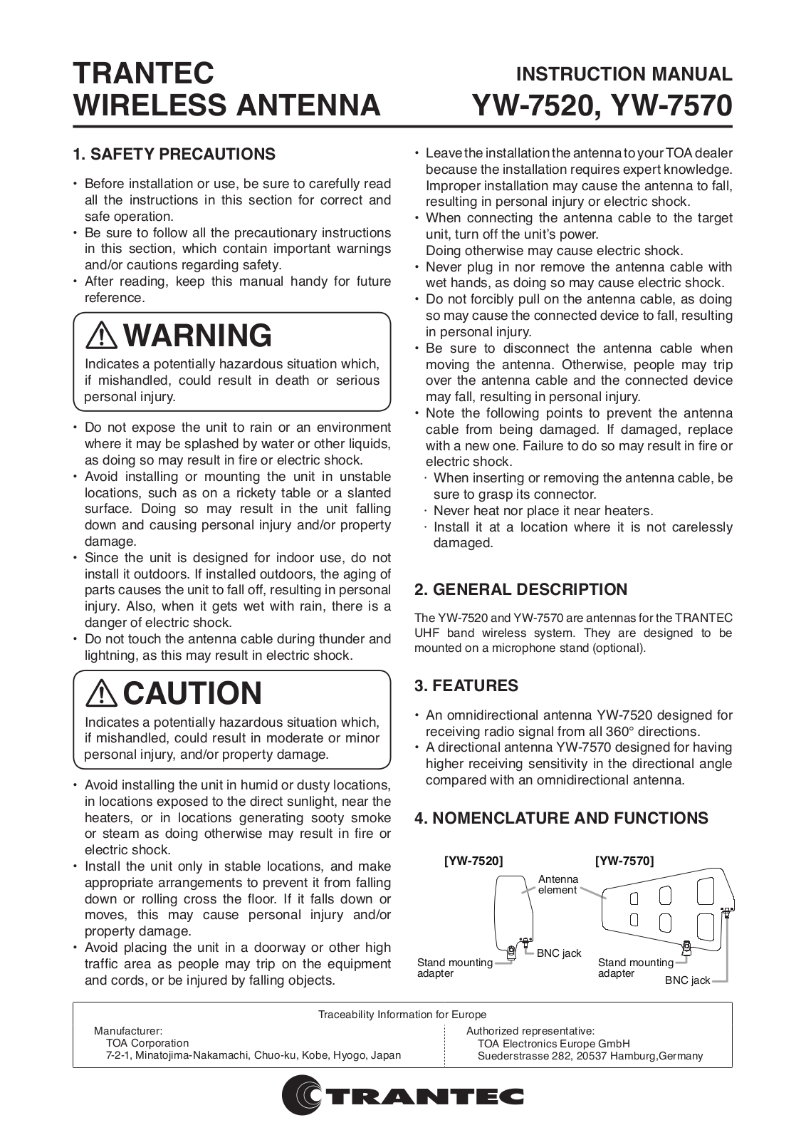 Toa YW-7570 User Manual