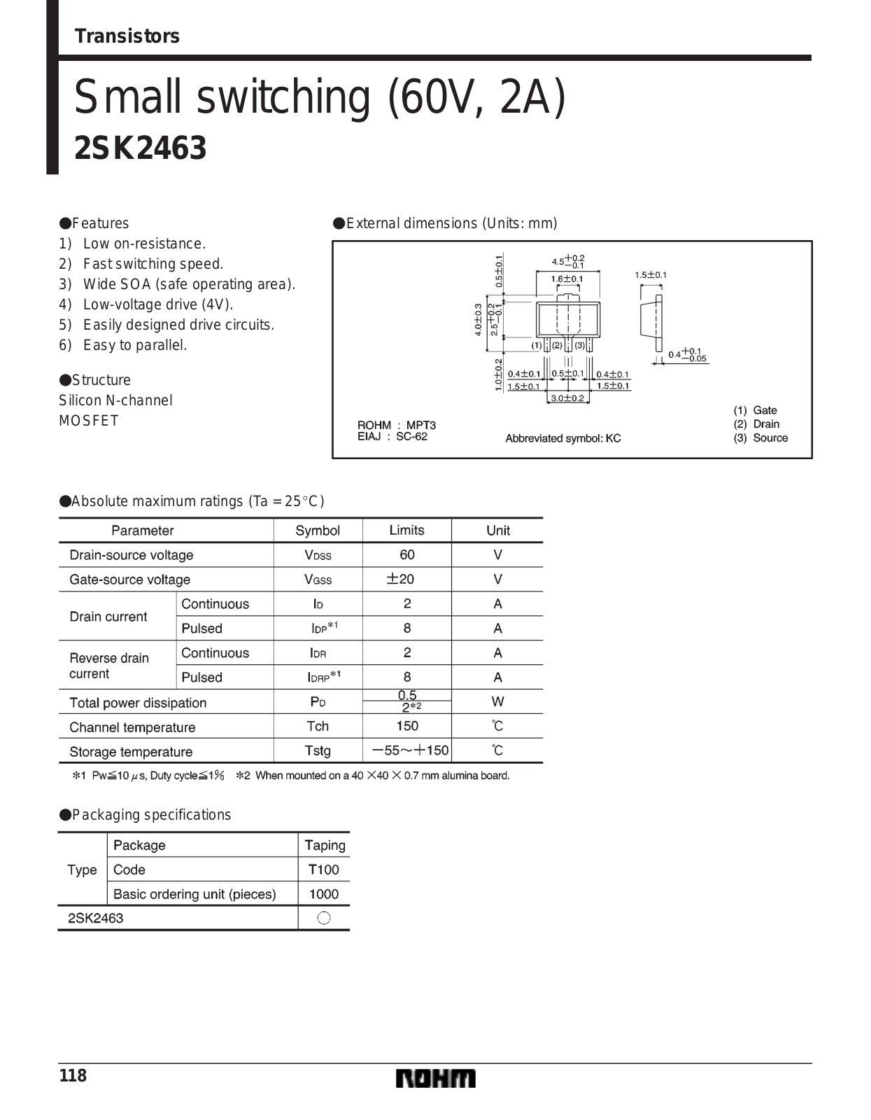 ROHM 2SK2463 Datasheet