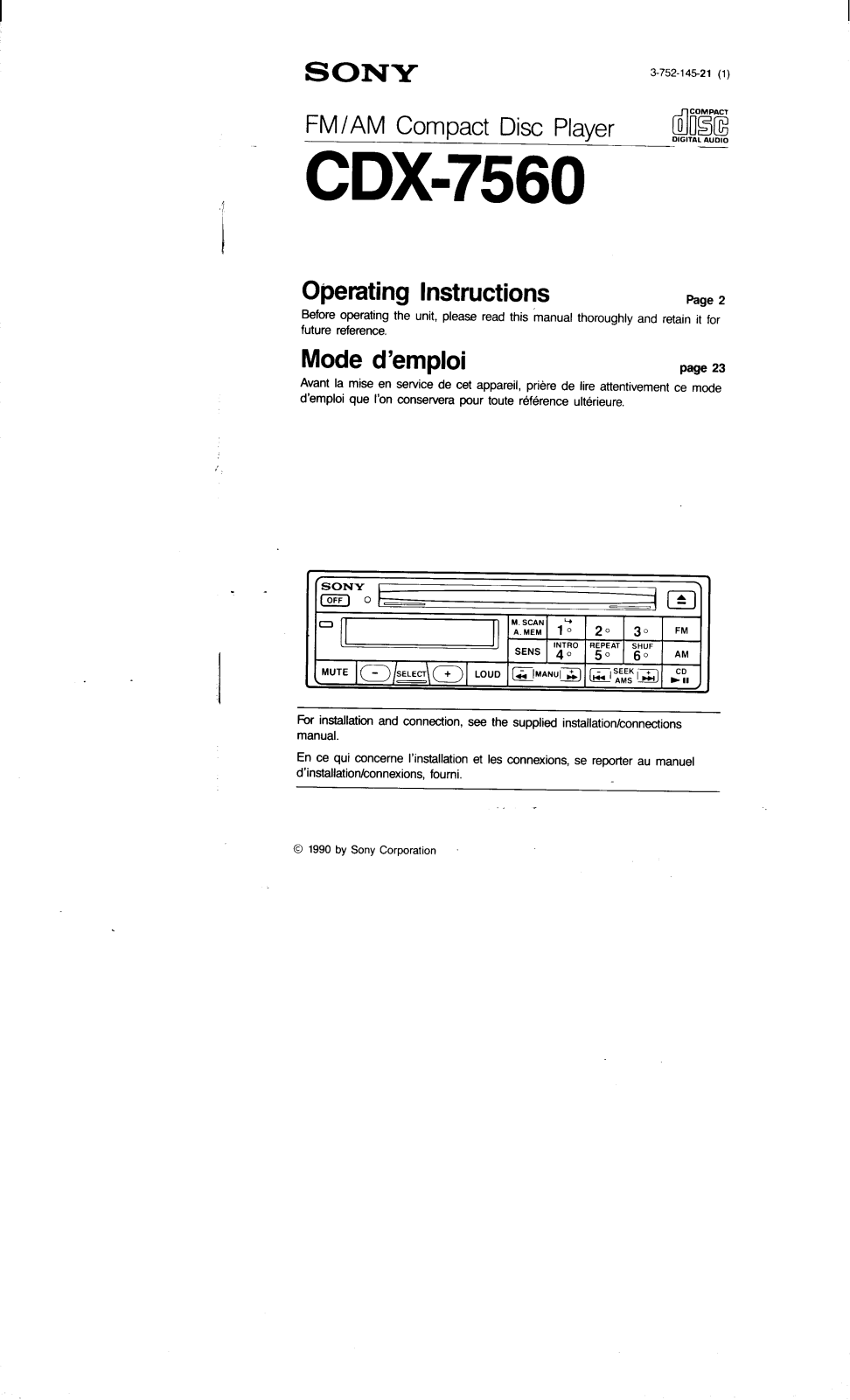 Sony CD-X7560 User Manual