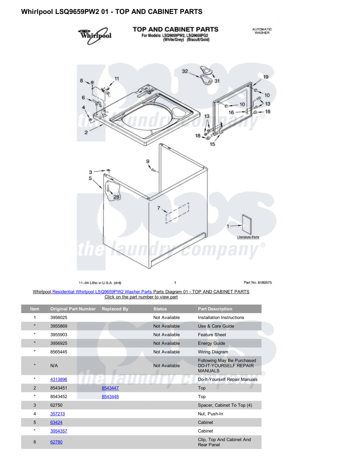 Whirlpool LSQ9659PW2 Parts Diagram