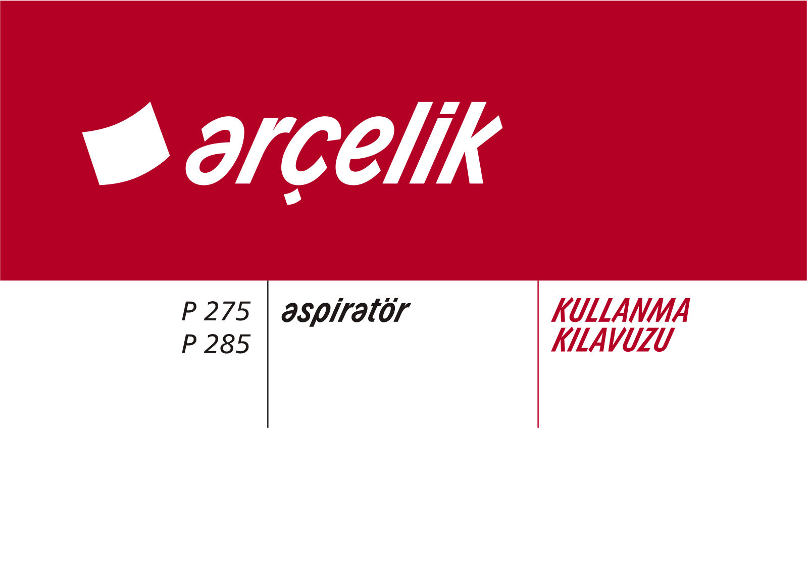 Arçelik P 275, P 285 User manual