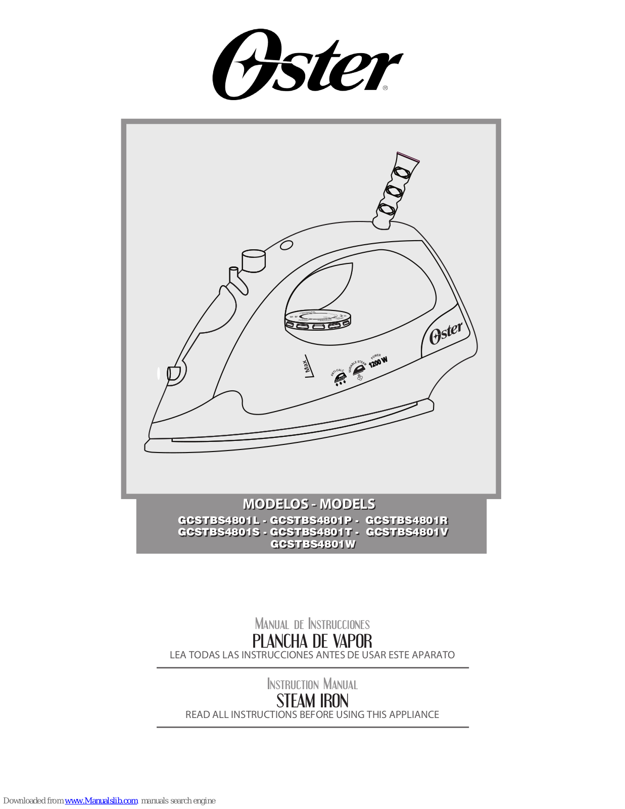 Oster GCSTBS4801L, GCSTBS4801R, GCSTBS4801P, GCSTBS4801S, GCSTBS4801T Instruction Manual