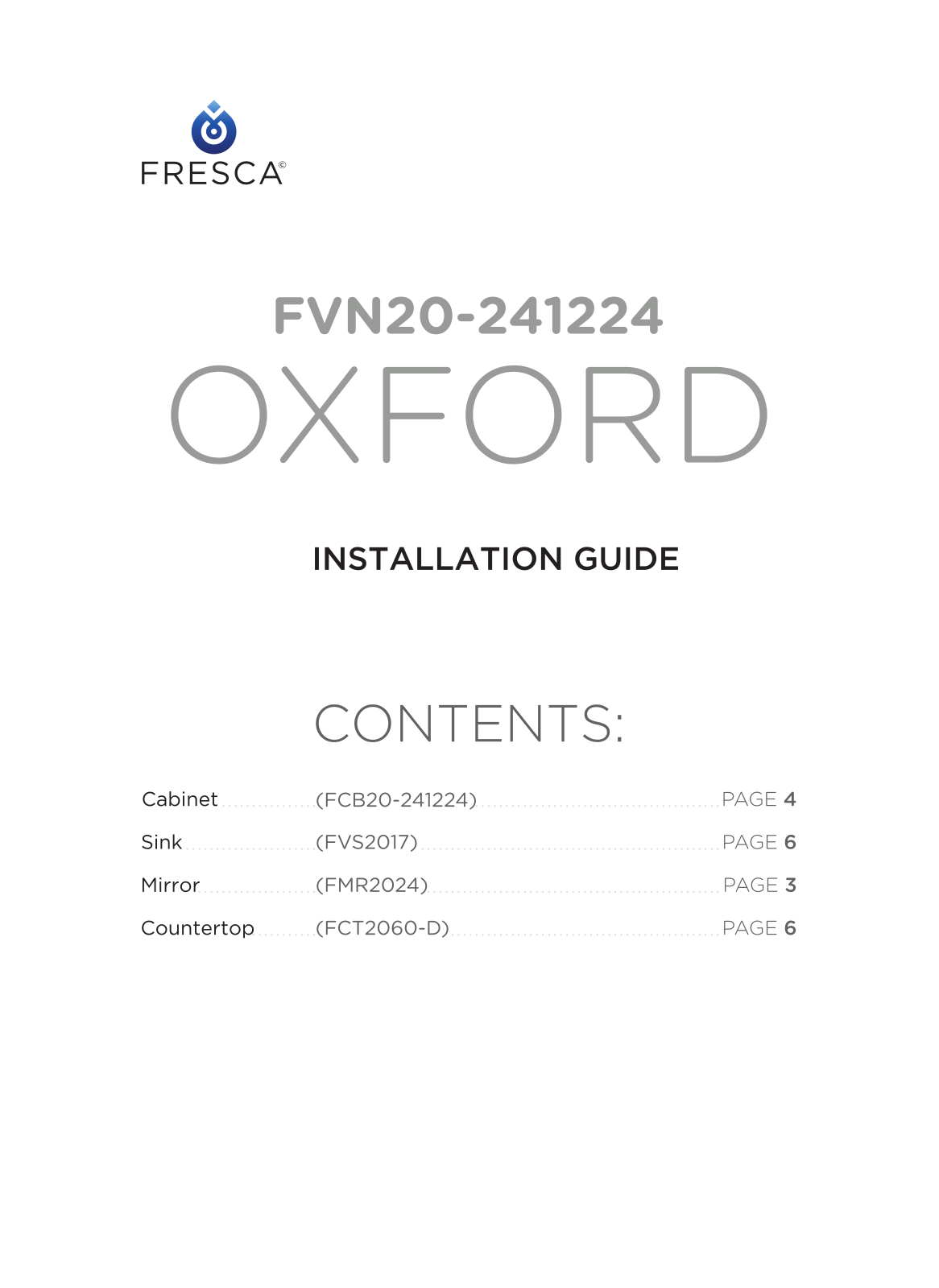 Fresca FCB20241224MHCWHU Installation Manual