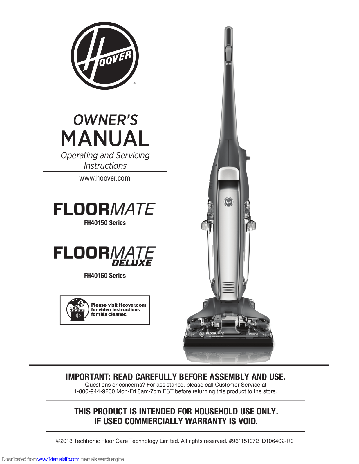 Hoover FloorMate FH40150, floormate deluxe HW-FM-HKA, FloorMate Deluxe FH40160 Owner's Manual