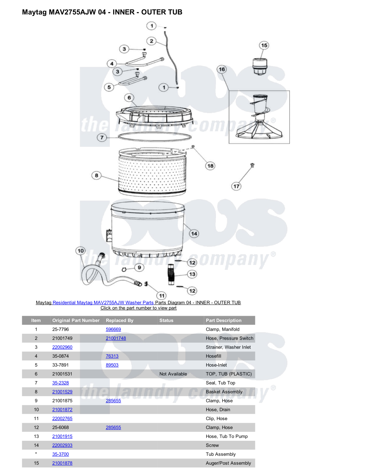 Maytag MAV2755AJW Parts Diagram