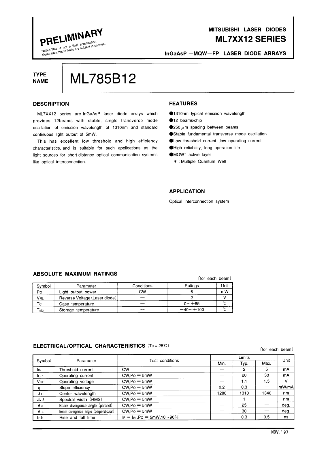 Mitsubishi ML785B12 Datasheet