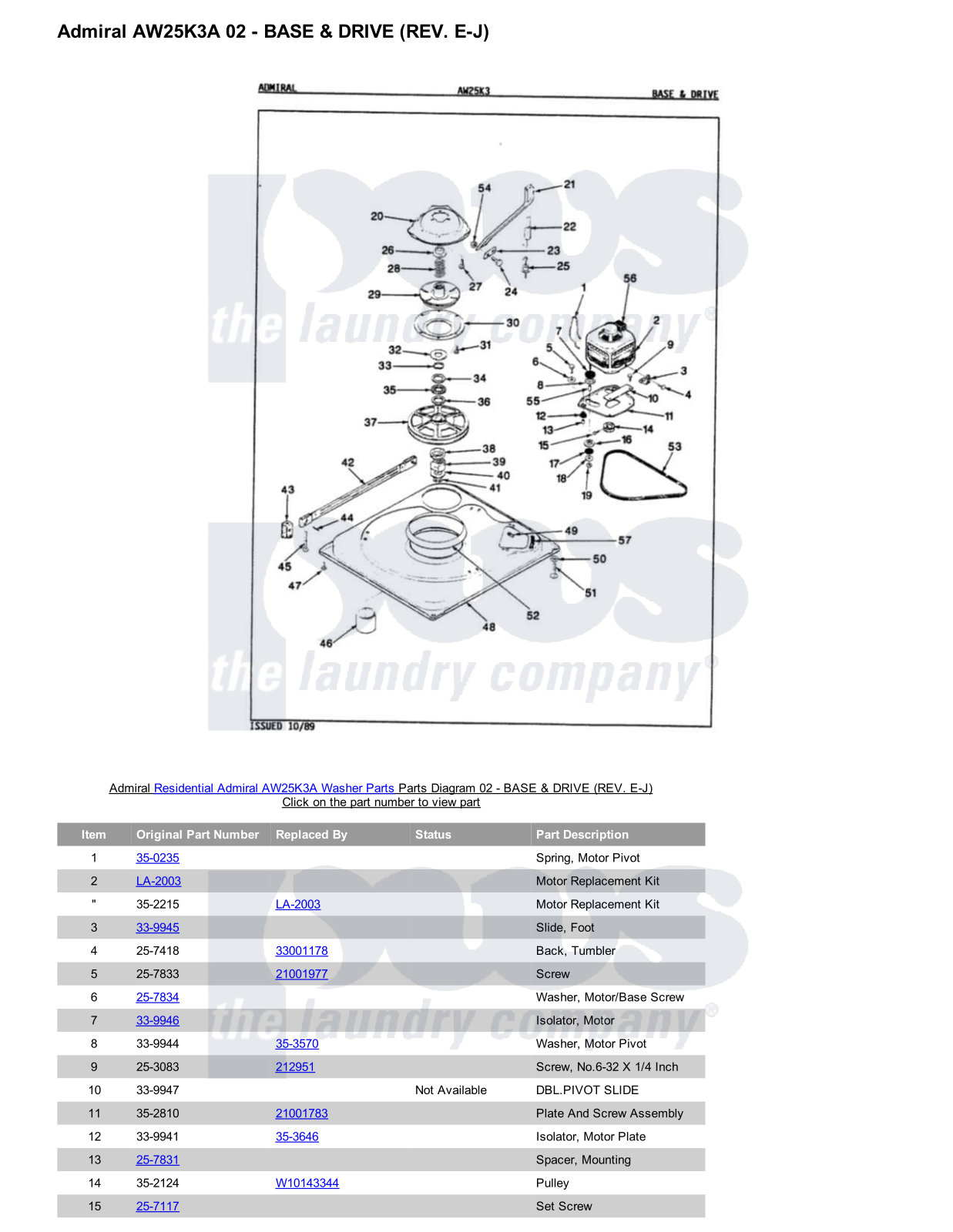 Admiral AW25K3A Parts Diagram