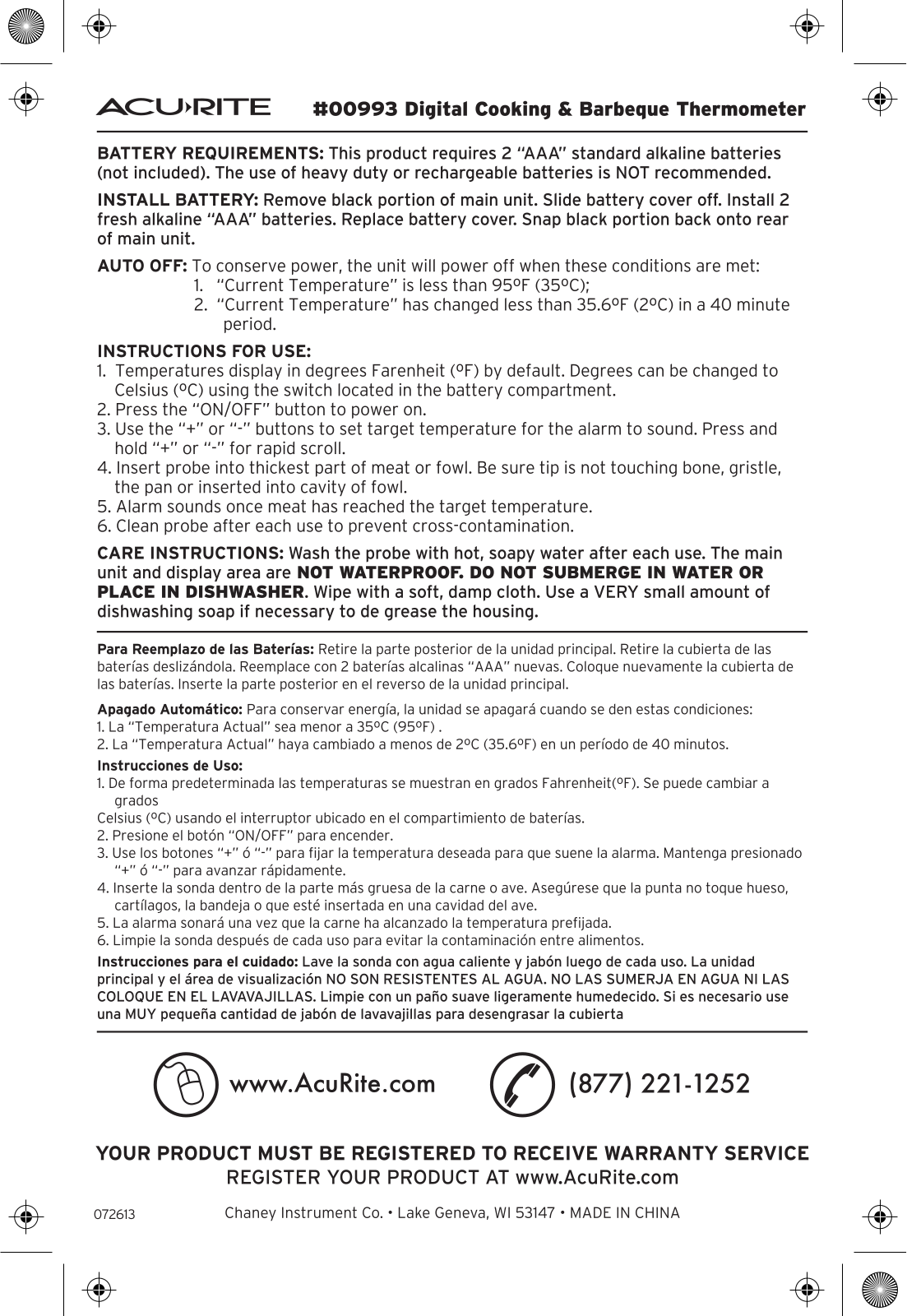 Acu-Rite 00993 User Manual