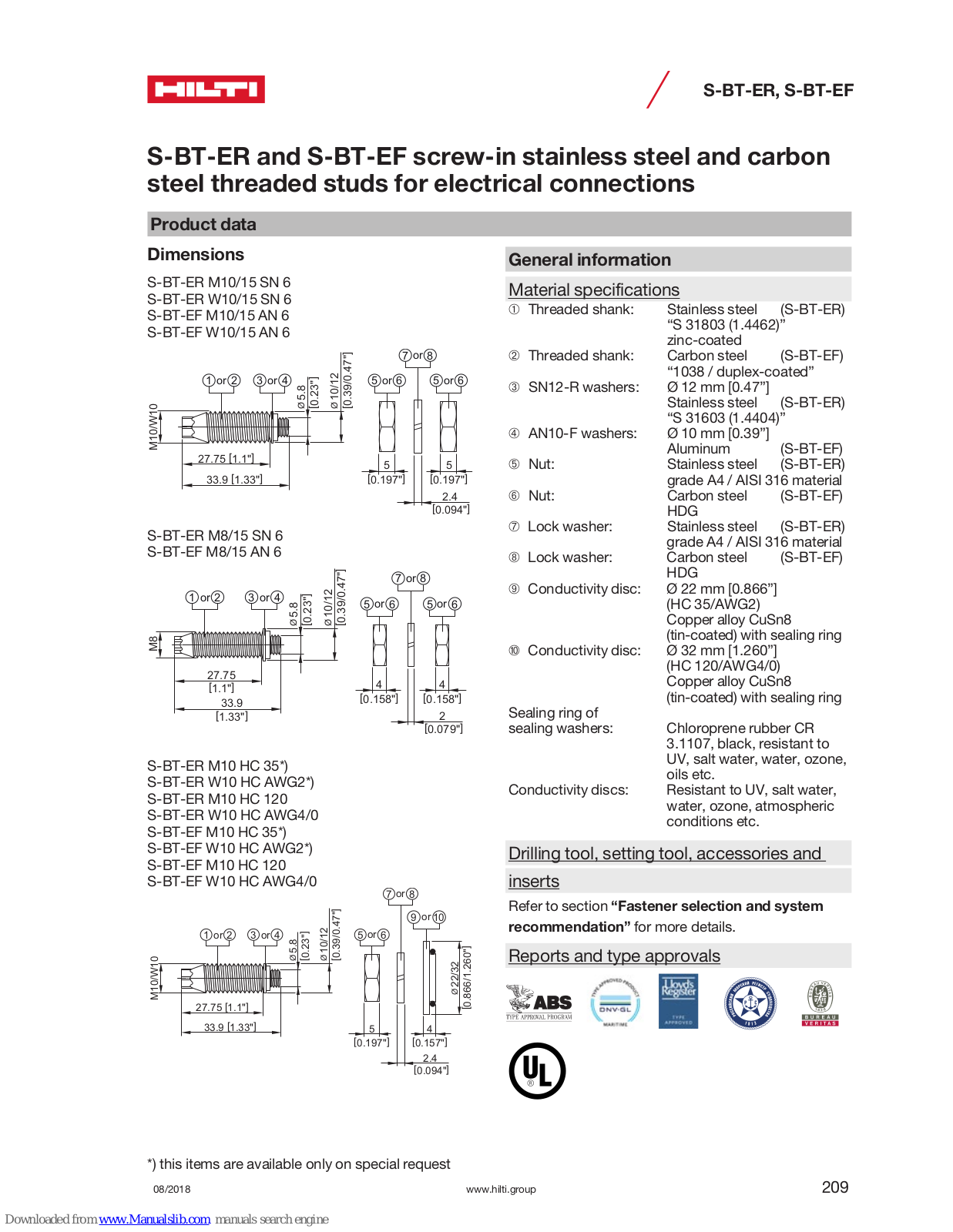 Hilti S-BT-ER, S-BT-EF Installation Instruction