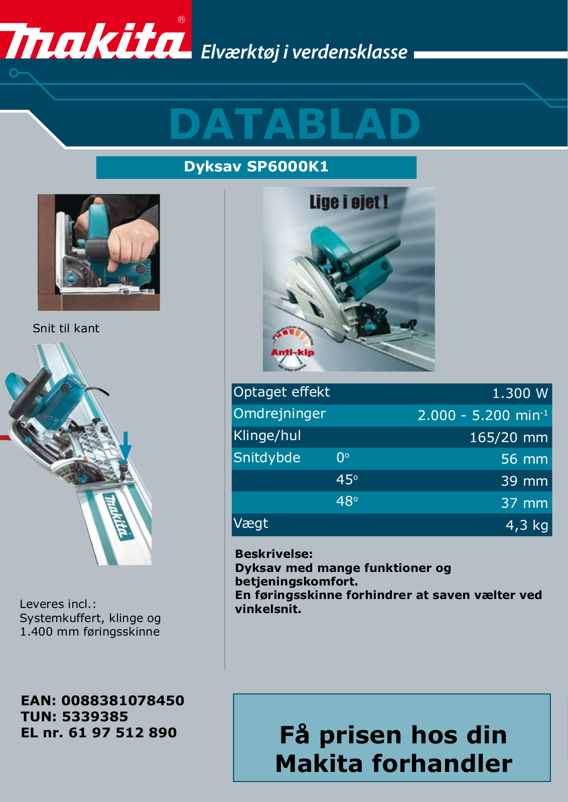 Makita SP6000K1 DATASHEET